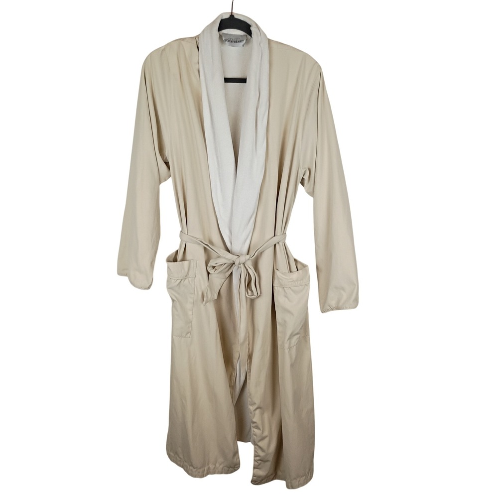 Boca Terry Microfiber Spa Robe Womens Medium Tan Khaki Lined Terry Cloth Belted